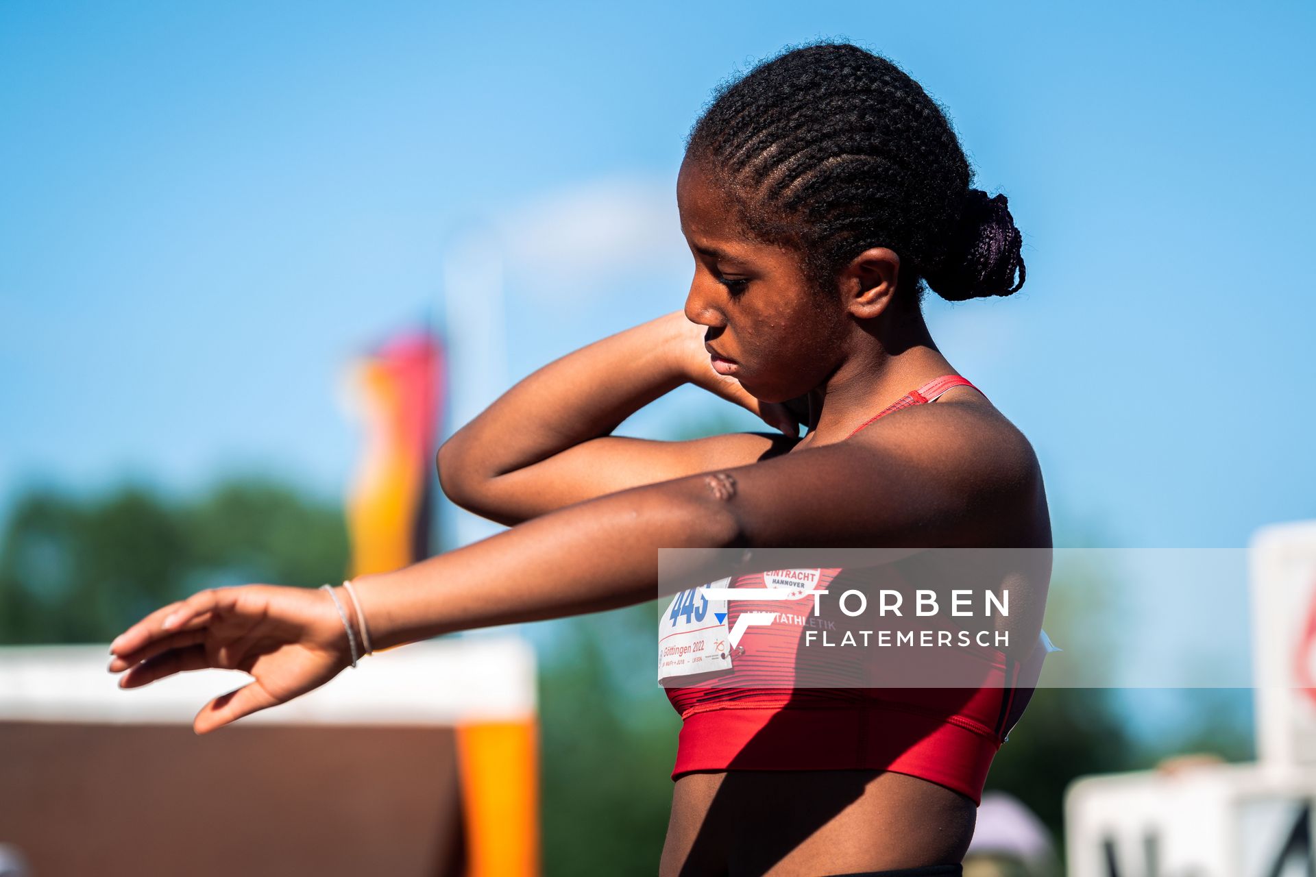 Farida Salifou (VfL Eintracht Hannover) im Kugelstossen am 02.07.2022 waehrend den NLV+BLV Leichtathletik-Landesmeisterschaften im Jahnstadion in Goettingen (Tag 1)